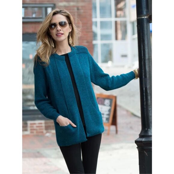 Peruvian Link Alpaca Collection Teal Blue Alpaca Cardigan One Size - Picture 1 of 6